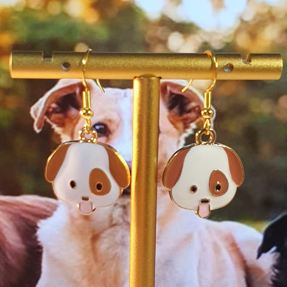 Dog Enamel Gold Metal Earings